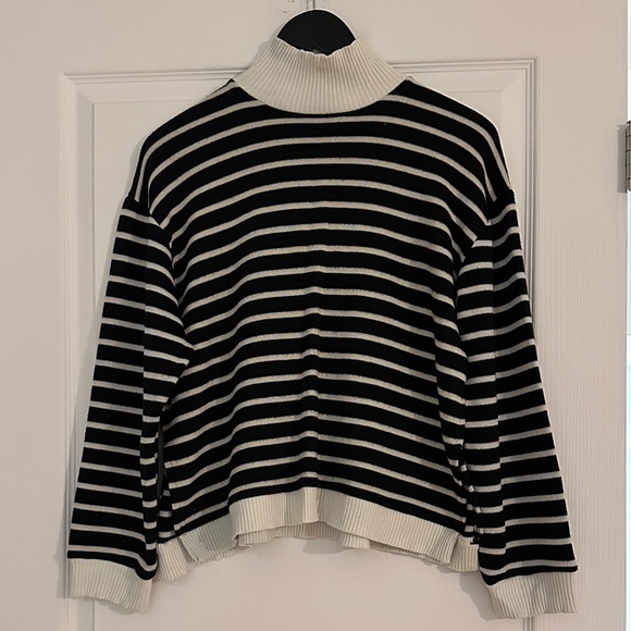 Zara black and white striped mock neck sweater, size medium - Picture 6 of 11